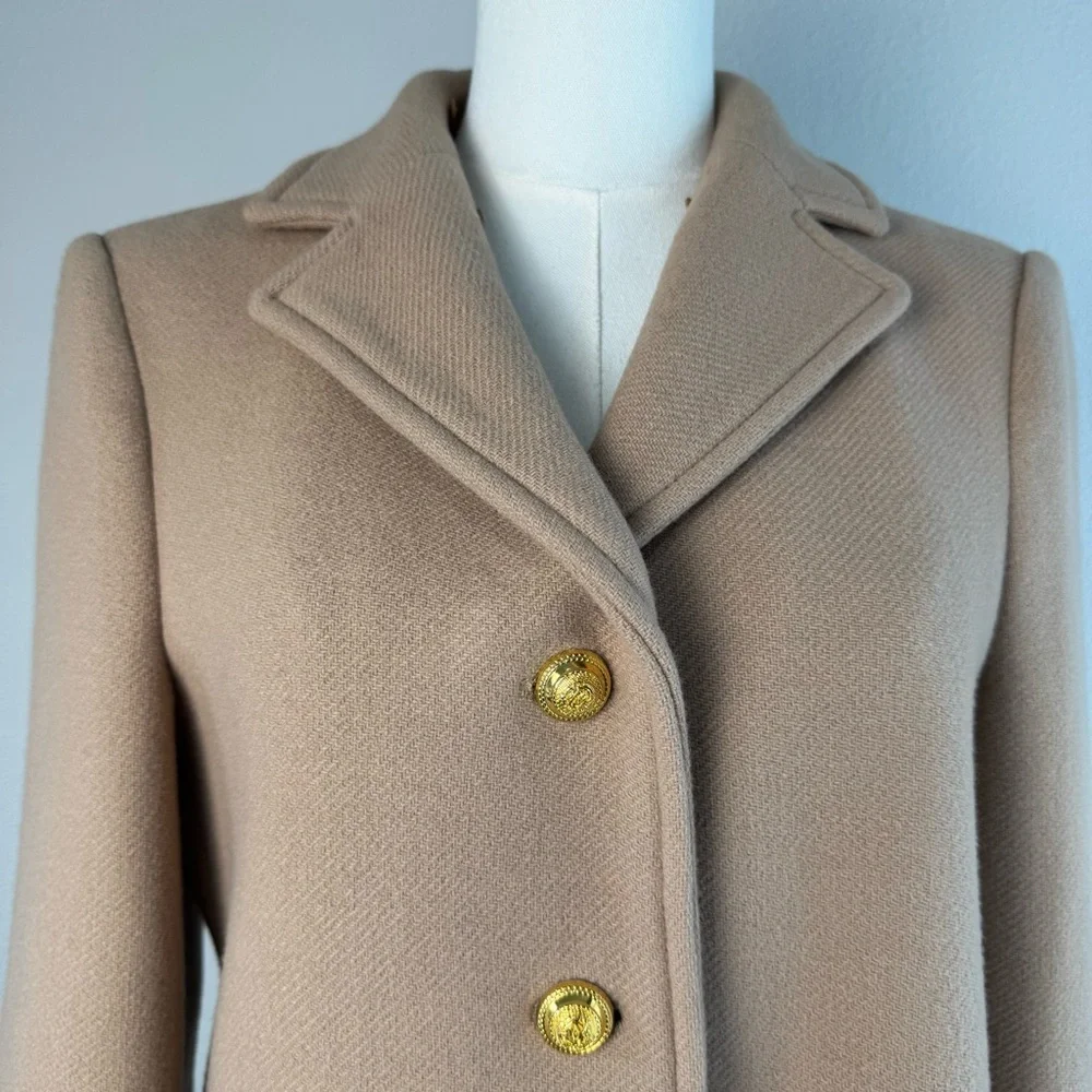 Zara Wool Blend Mid Length Coat Size M Faux Fur Removable Collar Camel Tan - Picture 11 of 17